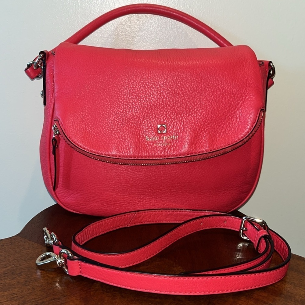 Kate Spade Like new Satchel Crossbody bag Pebbled leather Red flap long pocket